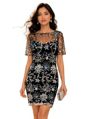 Adriana Pappell Black Blue Coral Dress Size 8